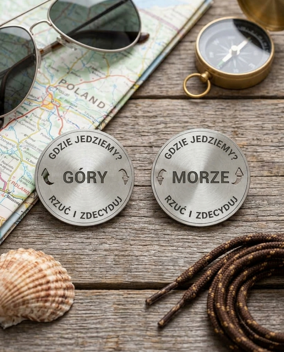 Moneta decyzyjna Góry czy morze, obie strony, stal nierdzewna 40 mm [AI]