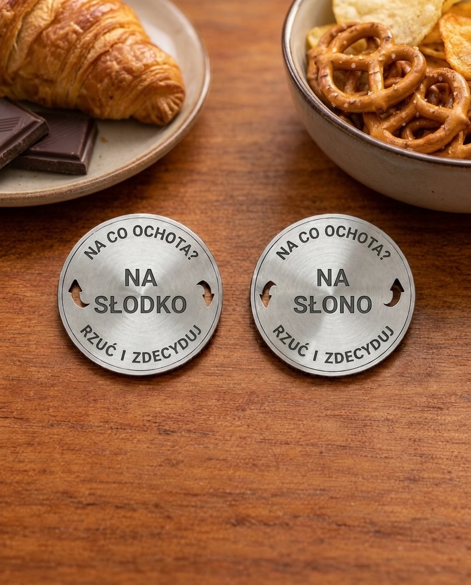 Moneta decyzyjna Na słodko czy na słono, obie strony, stal nierdzewna 40 mm [AI]