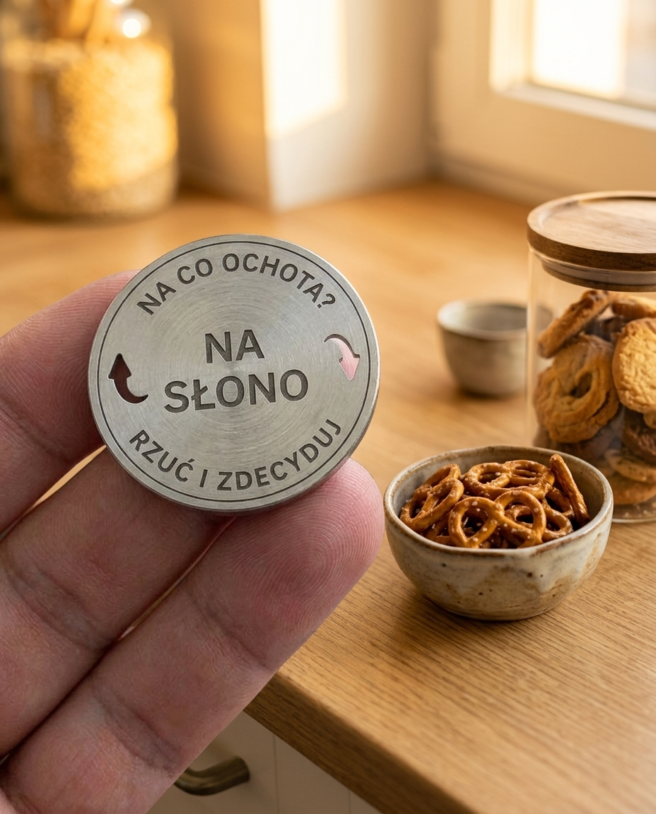 Moneta decyzyjna Na słono trzymana w dłoni, skala [AI]