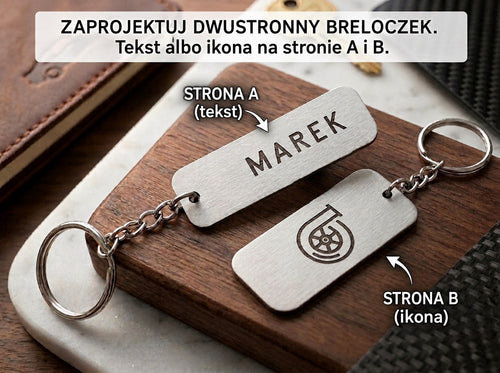 Breloczek z imieniem i motywem motoryzacyjnym, grawer laserowy